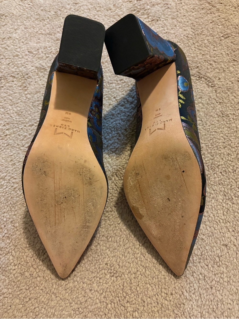 Marc Fisher Floral Embroidered Pointed Toe Block Heels - Black Multi - Picture 4 of 4